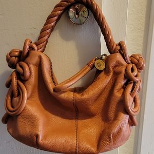 LOCKHEART tan small handbag braided handle knots flowers authentic